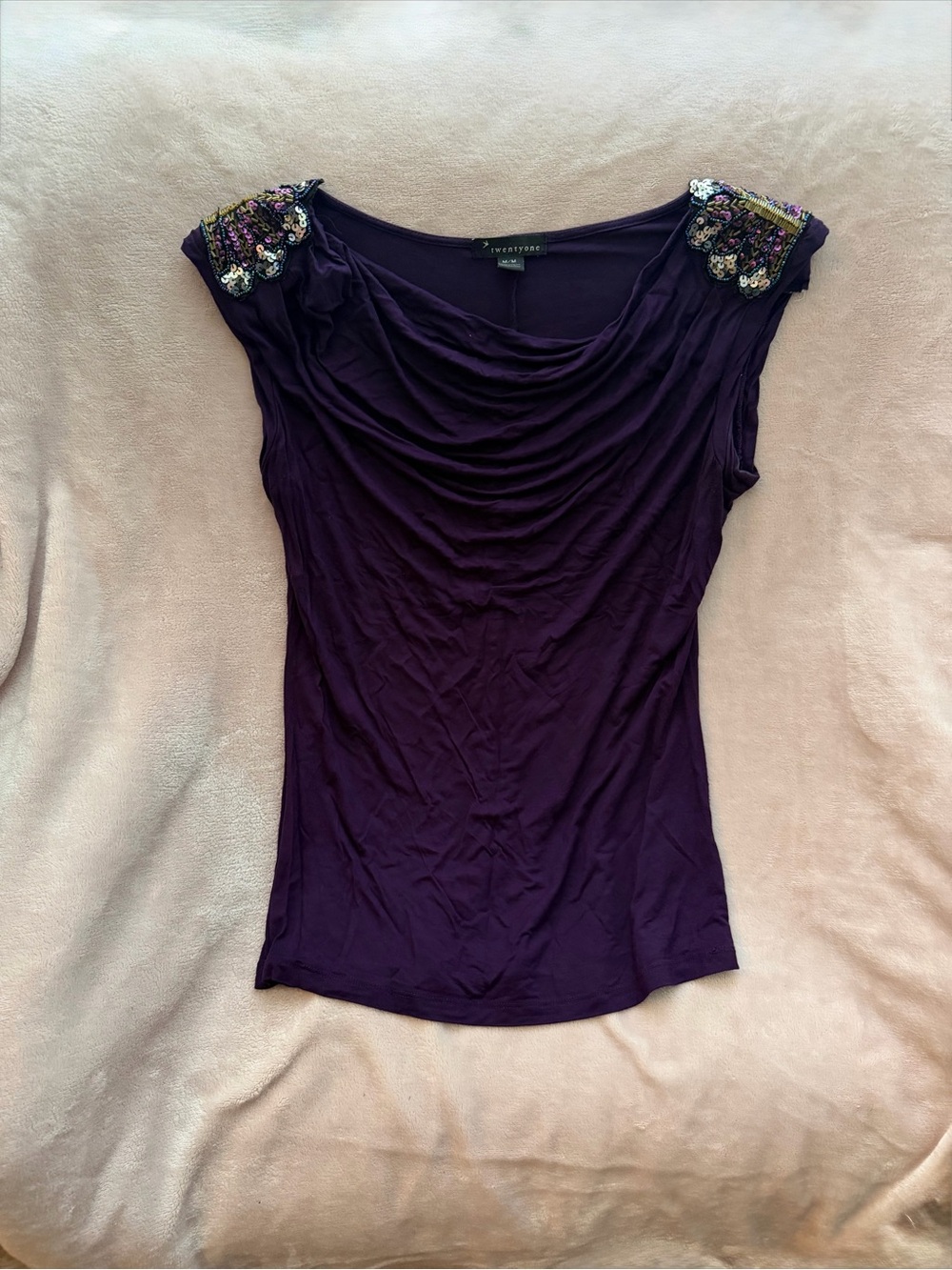 Forever 21 Purple Beaded Shoulder Drape Tank